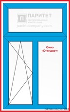 Т-образное двустворчатое левое поворотно откидное – глухое окно Стандарт